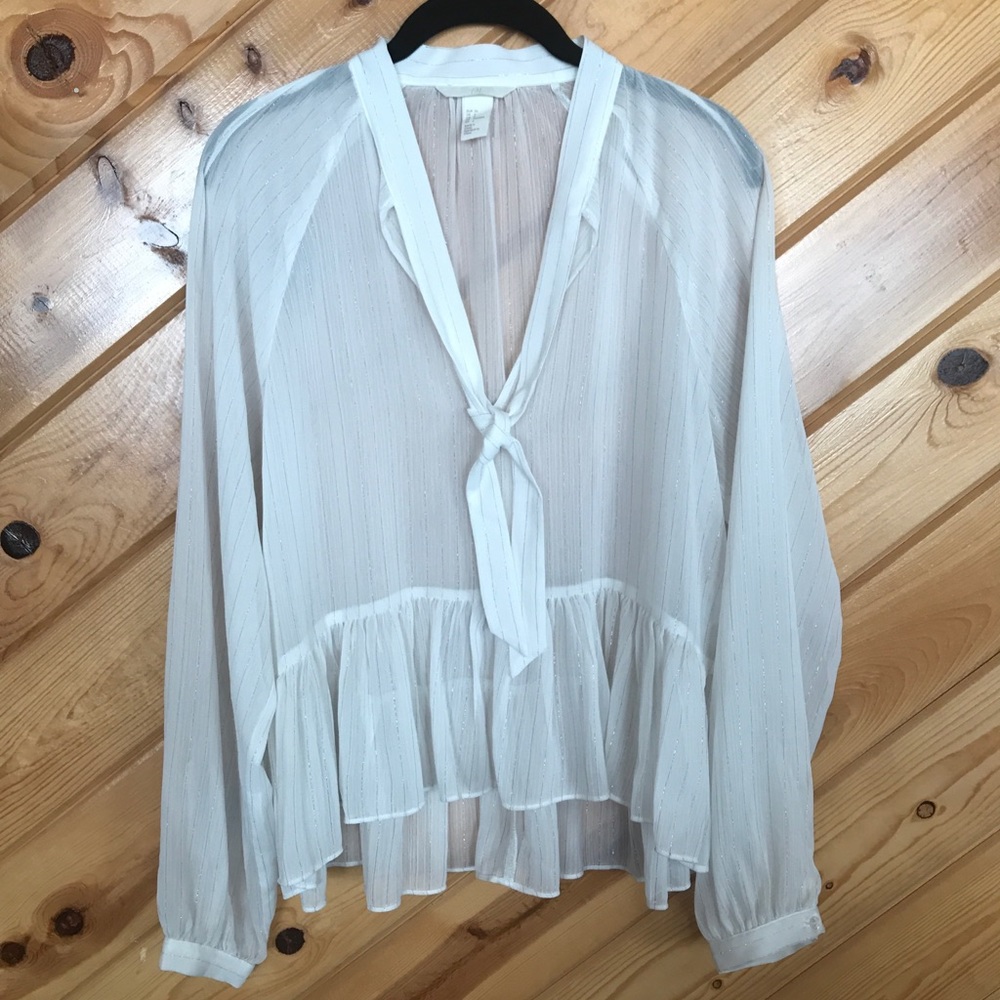 White with silver stripes H&M flowy top size 4